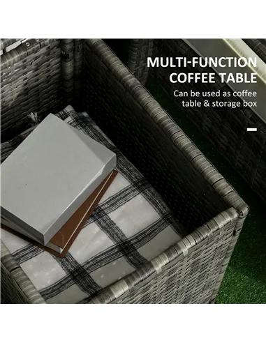 Outsunny 3 Pieces Rattan Bistro Set, Wicker Garden Furniture Set with Storage Coffee Table and Chairs, Thickened Cushions for Ou