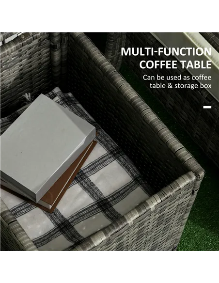 Outsunny 3 Pieces Rattan Bistro Set, Wicker Garden Furniture Set with Storage Coffee Table and Chairs, Thickened Cushions for Ou