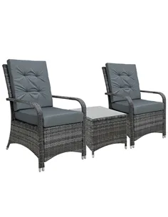 Outsunny 2-Seater Rattan Table Chair Bistro Garden Furniture Set Wicker Table Outdoor Patio