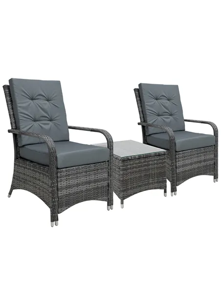 Outsunny 2-Seater Rattan Table Chair Bistro Garden Furniture Set Wicker Table Outdoor Patio