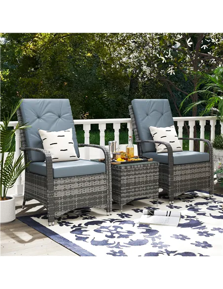 Outsunny 2-Seater Rattan Table Chair Bistro Garden Furniture Set Wicker Table Outdoor Patio