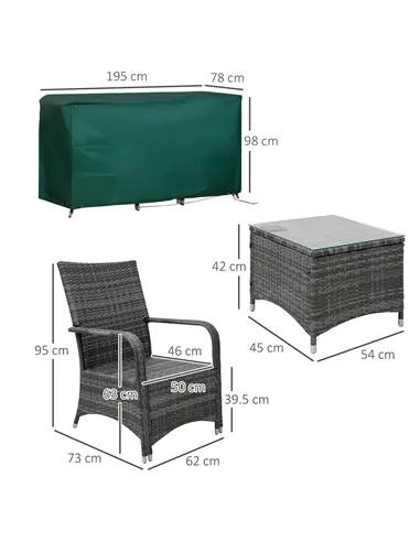 Outsunny 2-Seater Rattan Table Chair Bistro Garden Furniture Set Wicker Table Outdoor Patio