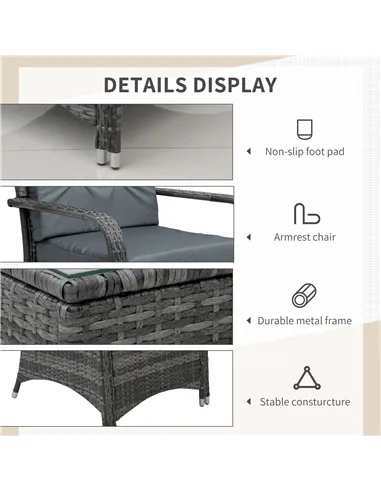 Outsunny 2-Seater Rattan Table Chair Bistro Garden Furniture Set Wicker Table Outdoor Patio