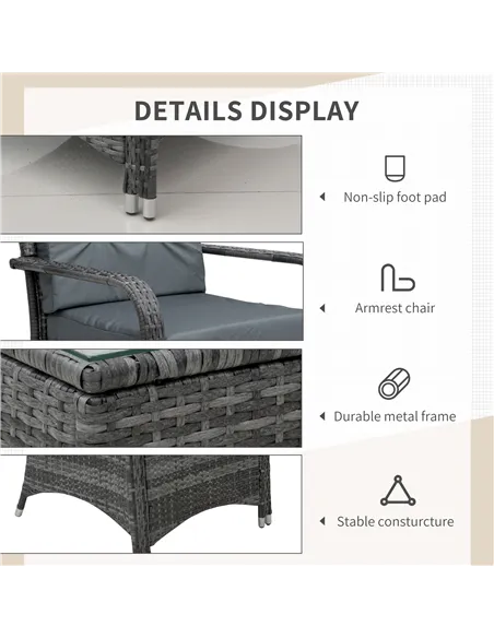 Outsunny 2-Seater Rattan Table Chair Bistro Garden Furniture Set Wicker Table Outdoor Patio