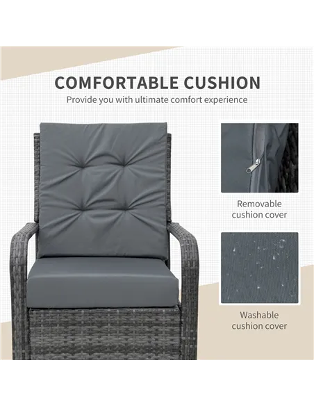 Outsunny 2-Seater Rattan Table Chair Bistro Garden Furniture Set Wicker Table Outdoor Patio