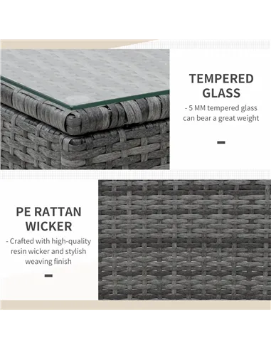 Outsunny 2-Seater Rattan Table Chair Bistro Garden Furniture Set Wicker Table Outdoor Patio