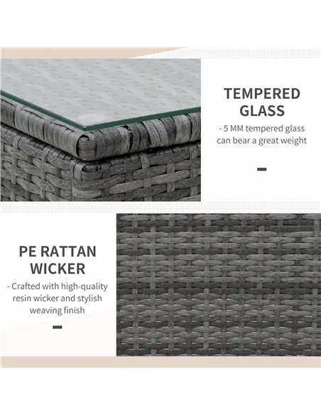 Outsunny 2-Seater Rattan Table Chair Bistro Garden Furniture Set Wicker Table Outdoor Patio