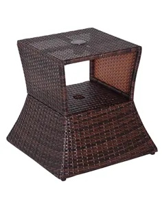 Outsunny Rattan Outdoor Coffee Table, Wicker Garden Patio Bistro Side Table with Umbrella Hole and Storage Space for Balcony, Po