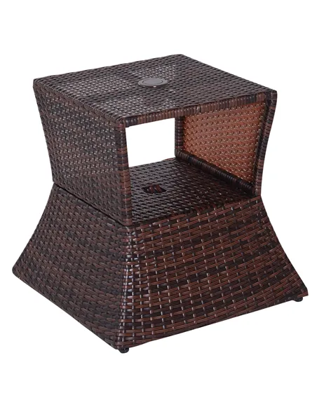 Outsunny Rattan Outdoor Coffee Table, Wicker Garden Patio Bistro Side Table with Umbrella Hole and Storage Space for Balcony, Po