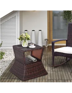 Outsunny Rattan Outdoor Coffee Table, Wicker Garden Patio Bistro Side Table with Umbrella Hole and Storage Space for Balcony, Po 2