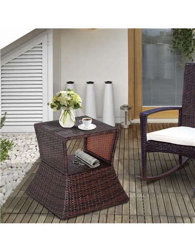 Outsunny Rattan Outdoor Coffee Table, Wicker Garden Patio Bistro Side Table with Umbrella Hole and Storage Space for Balcony, Po