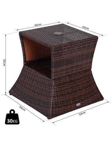 Outsunny Rattan Outdoor Coffee Table, Wicker Garden Patio Bistro Side Table with Umbrella Hole and Storage Space for Balcony, Po