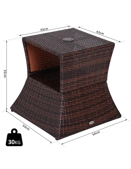 Outsunny Rattan Outdoor Coffee Table, Wicker Garden Patio Bistro Side Table with Umbrella Hole and Storage Space for Balcony, Po