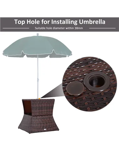 Outsunny Rattan Outdoor Coffee Table, Wicker Garden Patio Bistro Side Table with Umbrella Hole and Storage Space for Balcony, Po