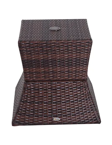 Outsunny Rattan Outdoor Coffee Table, Wicker Garden Patio Bistro Side Table with Umbrella Hole and Storage Space for Balcony, Po