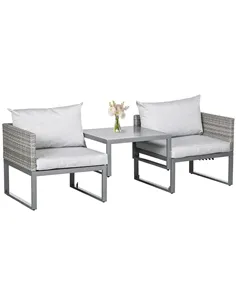 Outsunny 3-in-1 Rattan Bistro Set, Wicker Garden Furniture Set with 2-level Rising Table, Adjustable 3-seater Sofa Lounger with 