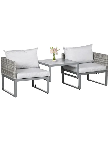 Outsunny 3-in-1 Rattan Bistro Set, Wicker Garden Furniture Set with 2-level Rising Table, Adjustable 3-seater Sofa Lounger with 