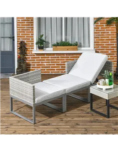 Outsunny 3-in-1 Rattan Bistro Set, Wicker Garden Furniture Set with 2-level Rising Table, Adjustable 3-seater Sofa Lounger with  2