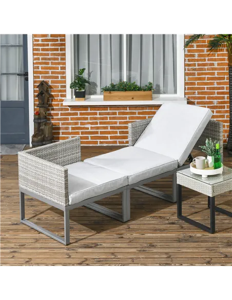 Outsunny 3-in-1 Rattan Bistro Set, Wicker Garden Furniture Set with 2-level Rising Table, Adjustable 3-seater Sofa Lounger with 