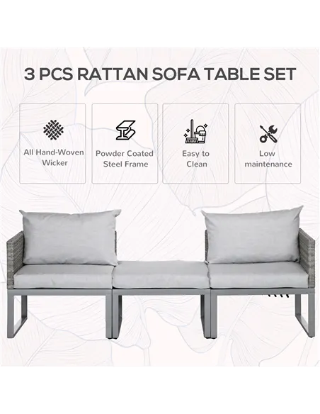 Outsunny 3-in-1 Rattan Bistro Set, Wicker Garden Furniture Set with 2-level Rising Table, Adjustable 3-seater Sofa Lounger with 