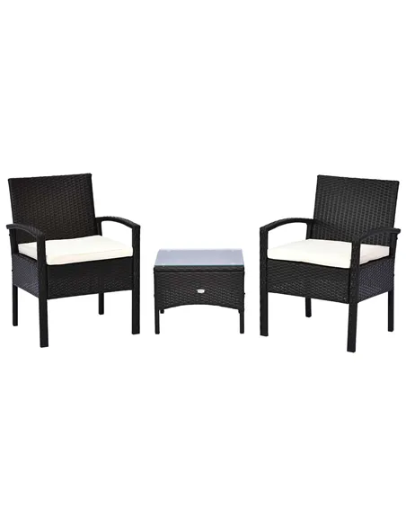 Outsunny 2 Seater Rattan Bistro Set, Steel-Brown
