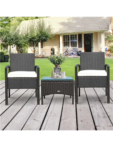 Outsunny 2 Seater Rattan Bistro Set, Steel-Brown