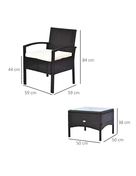Outsunny 2 Seater Rattan Bistro Set, Steel-Brown