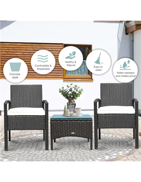 Outsunny 2 Seater Rattan Bistro Set, Steel-Brown