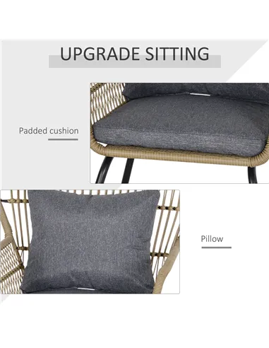 Outsunny 3 Pieces Rattan Bistro Set, Wicker Garden Furniture Set with Cushions, Glass Top Coffee Table and Chairs for Outdoor, P