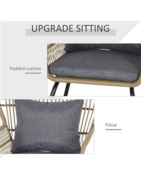 Outsunny 3 Pieces Rattan Bistro Set, Wicker Garden Furniture Set with Cushions, Glass Top Coffee Table and Chairs for Outdoor, P
