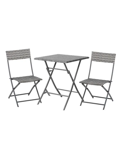 Outsunny 2-Seater Chair Bistro Set Garden Patio Table & Chair Black Rattan Furniture Grey