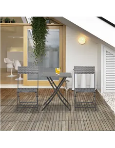 Outsunny 2-Seater Chair Bistro Set Garden Patio Table & Chair Black Rattan Furniture Grey 2