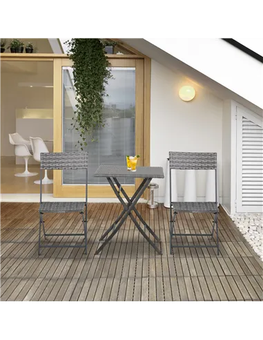 Outsunny 2-Seater Chair Bistro Set Garden Patio Table & Chair Black Rattan Furniture Grey