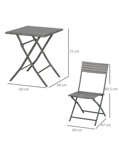 Outsunny 2-Seater Chair Bistro Set Garden Patio Table & Chair Black Rattan Furniture Grey