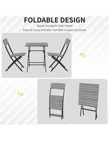 Outsunny 2-Seater Chair Bistro Set Garden Patio Table & Chair Black Rattan Furniture Grey