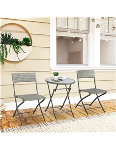 Outsunny 3 Pieces Rattan Bistro Set, Wicker Folding Garden Furniture Set with Glass Top Coffee Table and Chairs for Outdoor, Pat 2