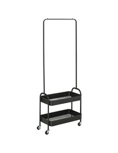 HOMCOM Metal Clothes Rack with Shoe Storage, Clothing Rail on Wheels, Freestanding Hall Tree, Coat Stand with 2 Storage Shelf, B
