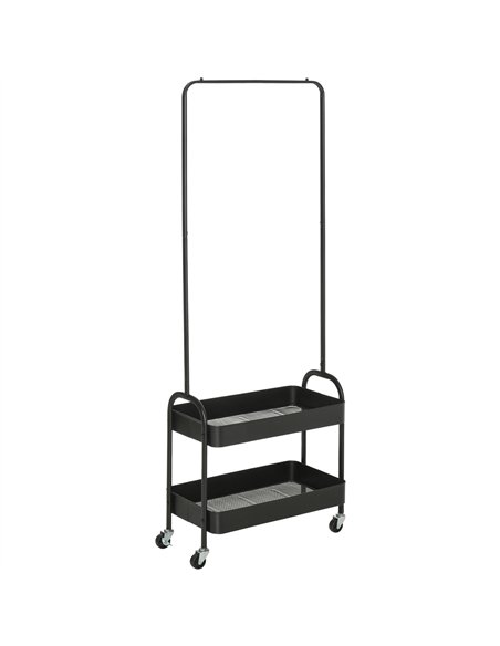 HOMCOM Metal Clothes Rack with Shoe Storage, Clothing Rail on Wheels, Freestanding Hall Tree, Coat Stand with 2 Storage Shelf, B