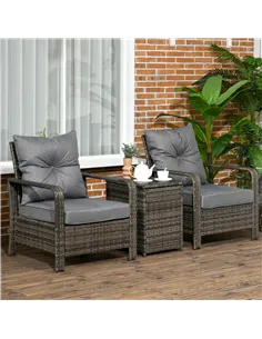 Outsunny 3 Pieces Rattan Bistro Set, Wicker Garden Furniture Set with Storage Coffee Table and Chairs, Thickened Cushions for Ou 2