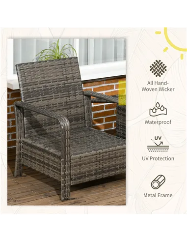 Outsunny 3 Pieces Rattan Bistro Set, Wicker Garden Furniture Set with Storage Coffee Table and Chairs, Thickened Cushions for Ou