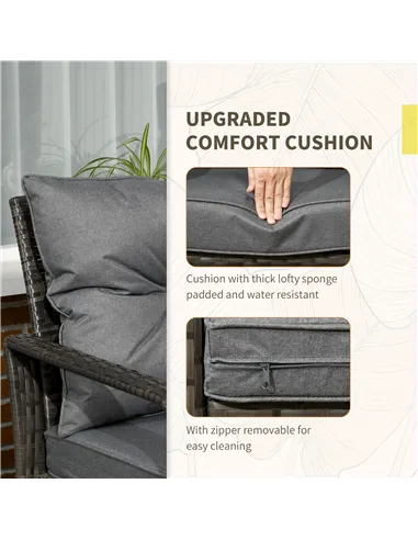 Outsunny 3 Pieces Rattan Bistro Set, Wicker Garden Furniture Set with Storage Coffee Table and Chairs, Thickened Cushions for Ou