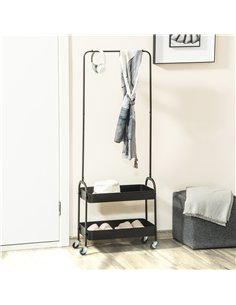 HOMCOM Metal Clothes Rack with Shoe Storage, Clothing Rail on Wheels, Freestanding Hall Tree, Coat Stand with 2 Storage Shelf, B 2