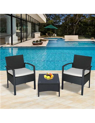 Outsunny 2 Seater Rattan Bistro Set, Steel-Black