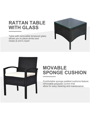 Outsunny 2 Seater Rattan Bistro Set, Steel-Black