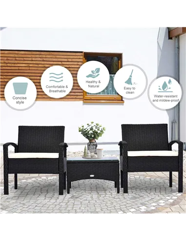 Outsunny 2 Seater Rattan Bistro Set, Steel-Black