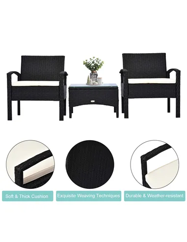 Outsunny 2 Seater Rattan Bistro Set, Steel-Black