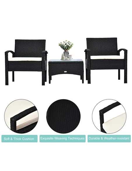 Outsunny 2 Seater Rattan Bistro Set, Steel-Black