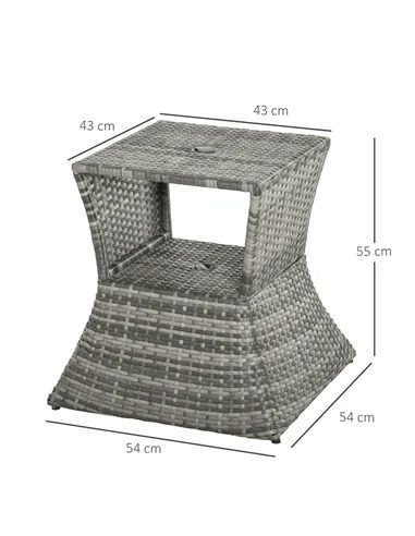 Outsunny Outdoor Patio Rattan Wicker Coffee Table Bistro Side Table w/ Umbrella Hole and Storage Space, Grey