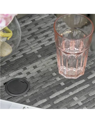 Outsunny Outdoor Patio Rattan Wicker Coffee Table Bistro Side Table w/ Umbrella Hole and Storage Space, Grey