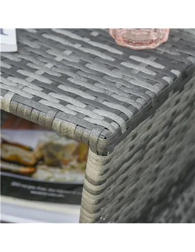 Outsunny Outdoor Patio Rattan Wicker Coffee Table Bistro Side Table w/ Umbrella Hole and Storage Space, Grey